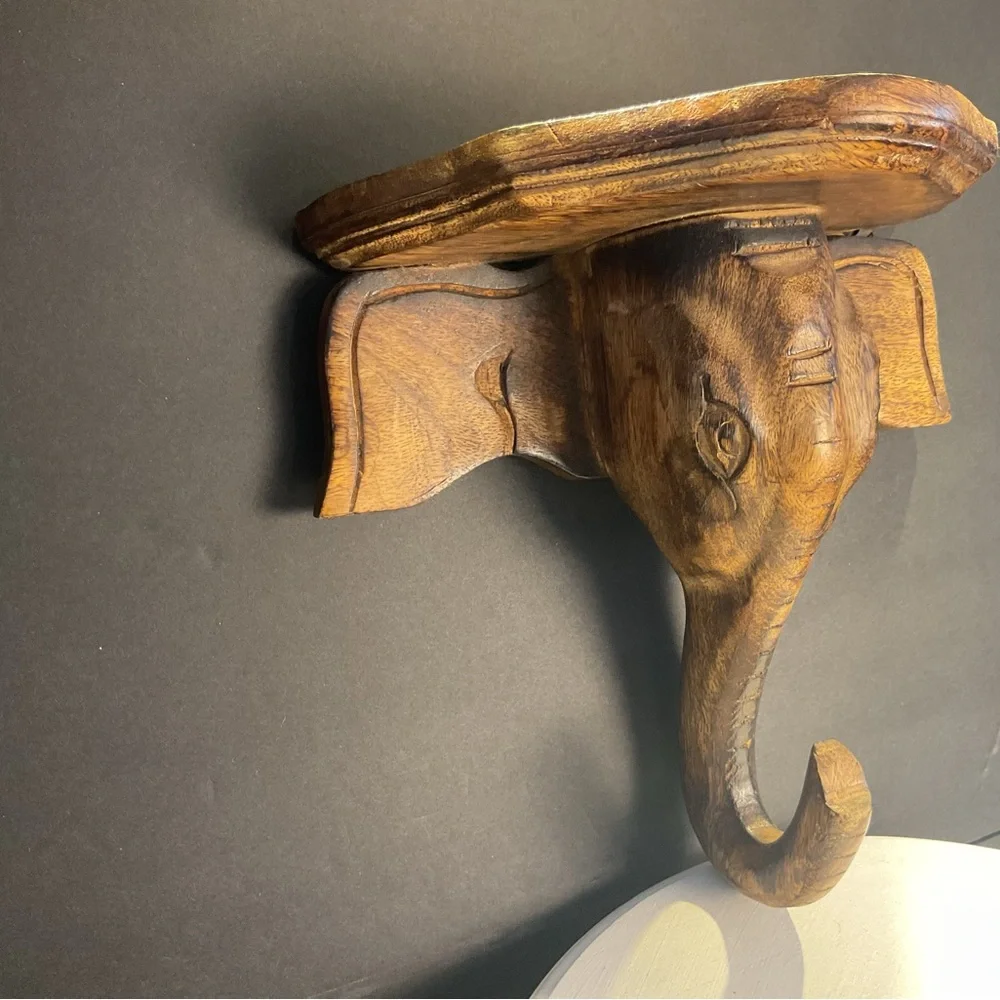 Handcrafted Brown Elephant Wall Shelf